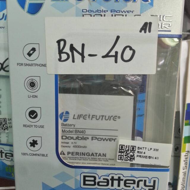 Baterai batre xiaomi Bn-40 double power