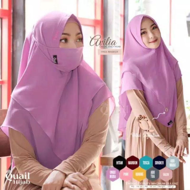 AVILIA QUAIL HIJAB | ORIGINAL QUAIL HIJAB | Khimar Non Pad | Khimar Masker