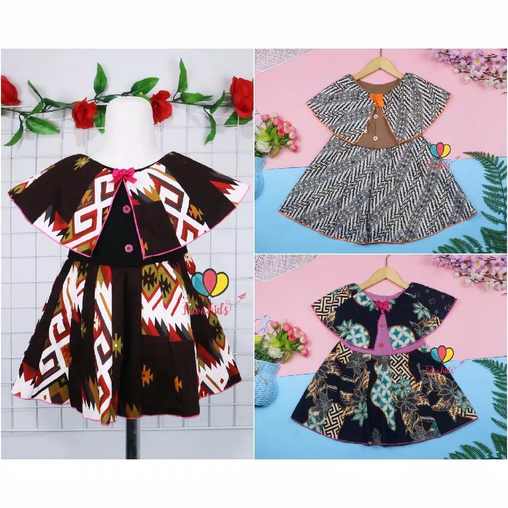 Baju Aurell Uk Bayi - 6 Tahun / Dress Anak Lengan Atasan Perempuan Dres Bunga Cutbray Blouse Batik