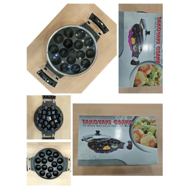 Cetakan Takoyaki Anti Lengket Dengan Tutup Kaca 15 dan 19Lubang Diameter