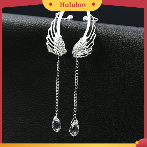 Hu Hu Hu Hu Hu Alat Bantu Pasang Kacamata♡ Anting Tusuk Gantung Desain Sayap Malaikat Hollow Gaya Elegan Tanpa Tindik Untuk Wanita