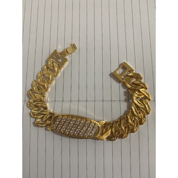 Gelang tangan rantai plat wajib perhiasan wanita Titanium gold panjang gelang 20 cm