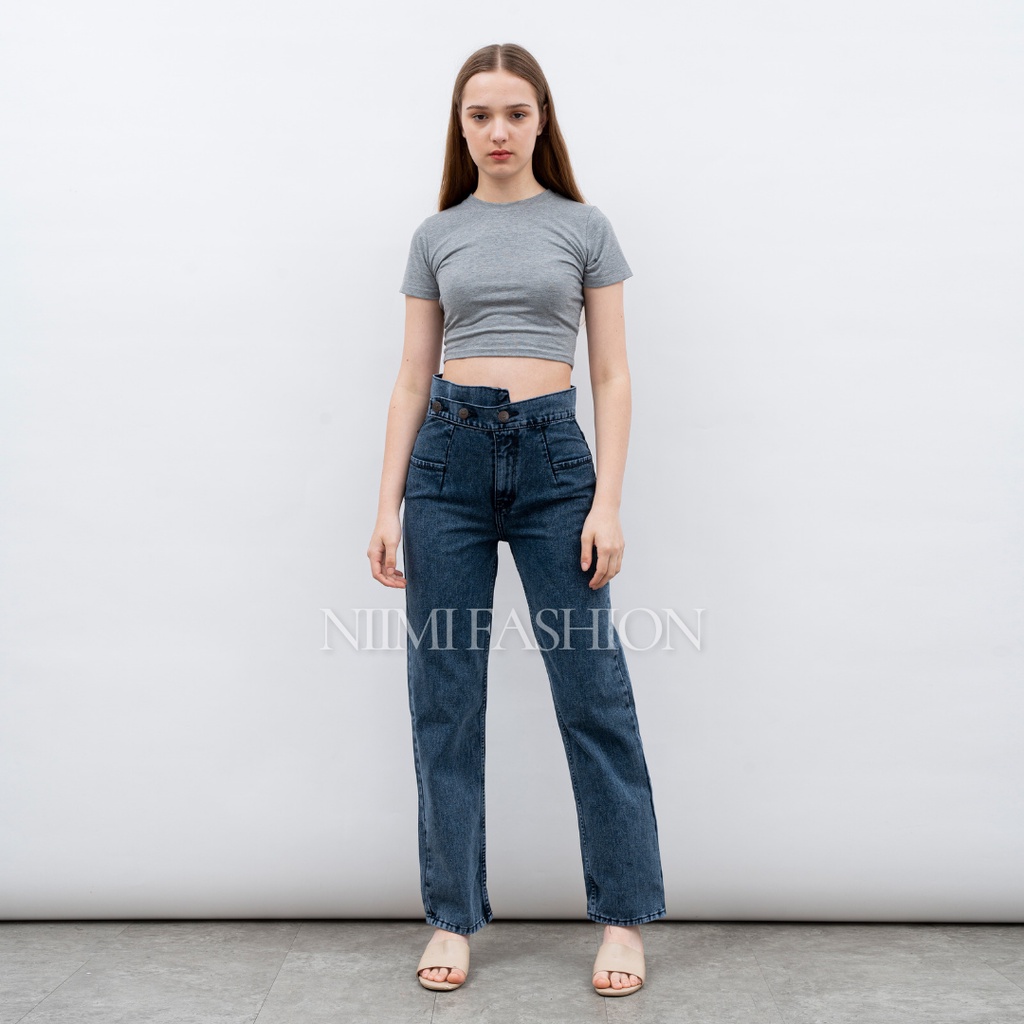 NIMI - Belicia Jeans Mom Celana Jeans Highwaist Loose Jeans Celana Jeans Wanita Korea