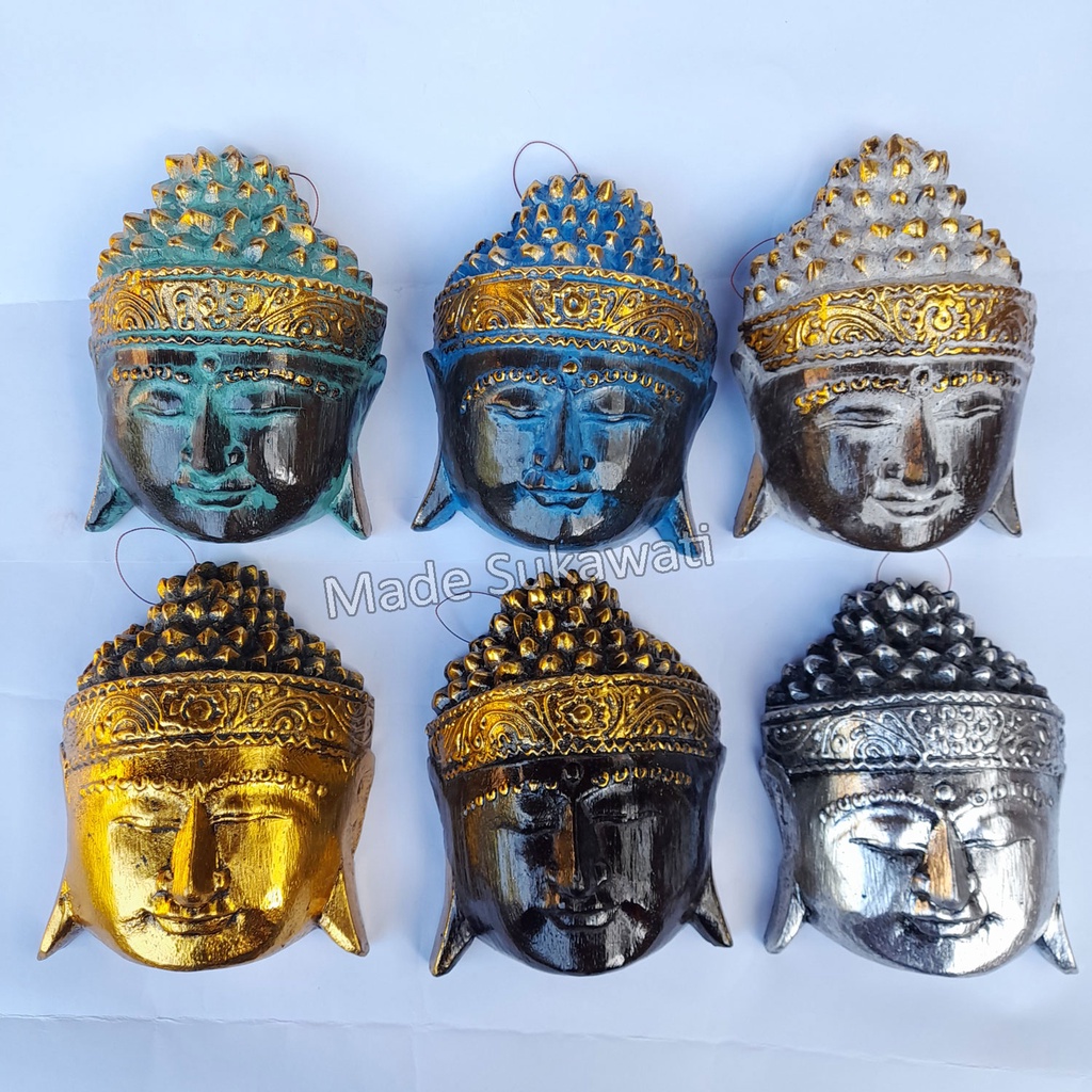 Hiasan dinding Topeng Kepala Budha Duren 15cm kerajinan ukiran kayu handmade Bali