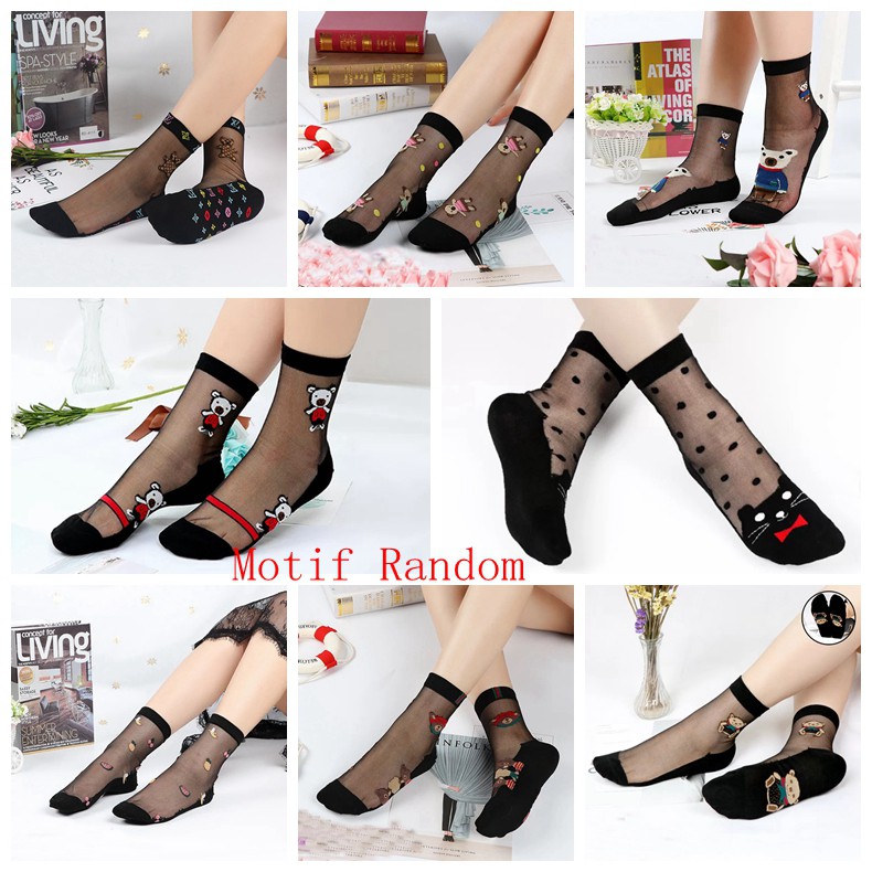 MANJALIRA KAOS KAKI WANITA CUTE ULTRATHIN TRANSPARENT CRYSTAL LACE KAUS KAKI WANITA SOCKS (MOTIF RAN