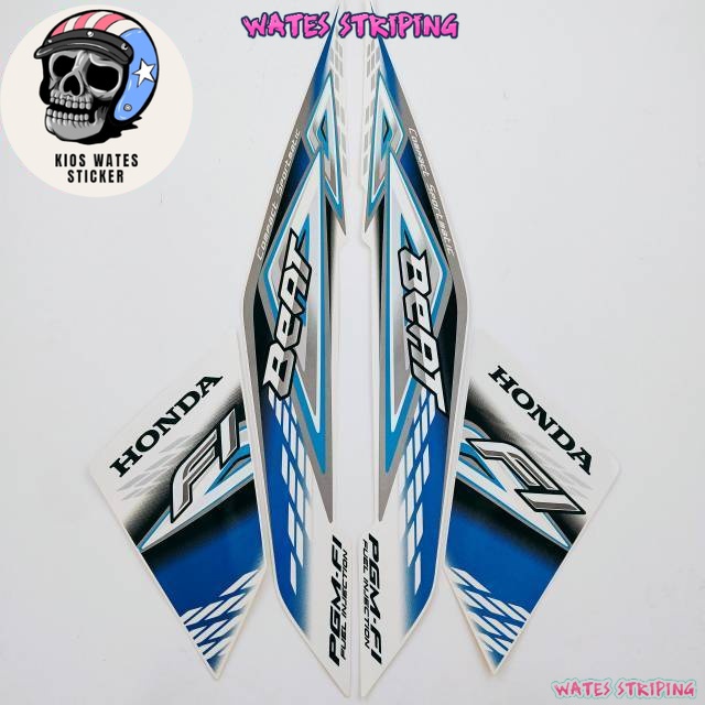 Striping Decal Polet Sticker honda beat fi 2014  putih list biru stiker list body motor standar