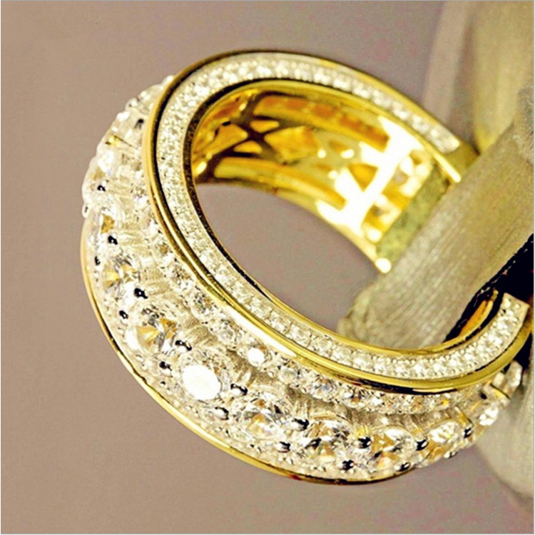 New Arrangement Full Diamond Multi-row Hollow Gold Men's Business Ring