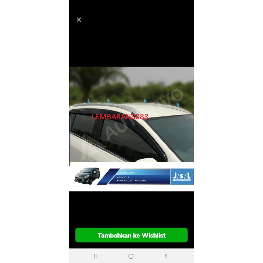 Roof Rail Activo Toyota Agya / Ayla (Colour by Request)