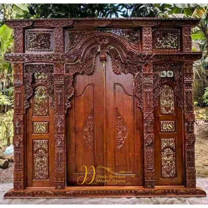 PINTU GEBYOG KUPU TARUNG JATI UKIR MEWAH, PINTU GEBYOG MODERN ELEGAND BERKUALITAS