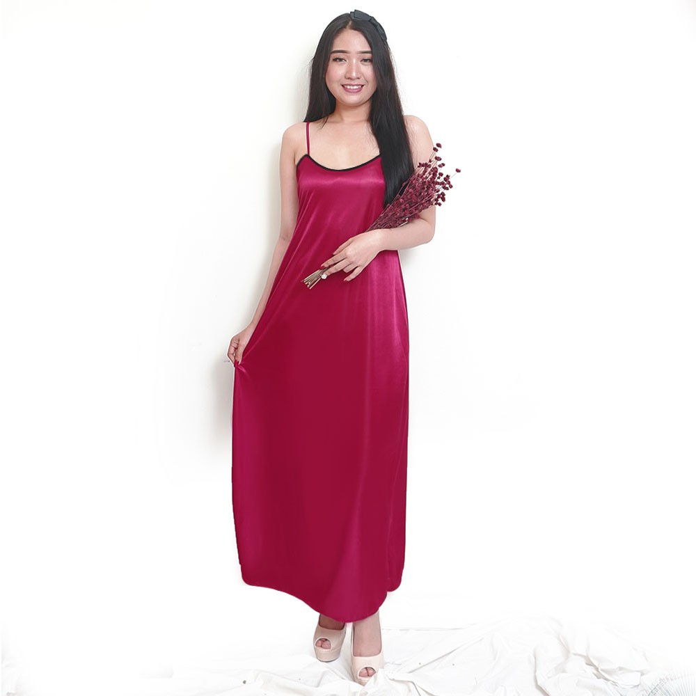 FOLVA baju tidur tanktop dress panjang satin 1551MDR maron all size