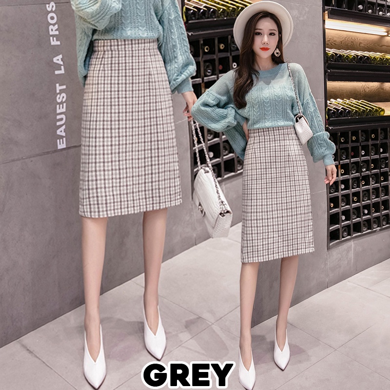 KARAKOREA 8860 Lucy Skirt/Rok Midi/Rok kerja/Rok Kotak/Pencil Skirt/Midi Skirt/Rok korea/Rok Autumn/Rok Winter/Rok Korea Skirt