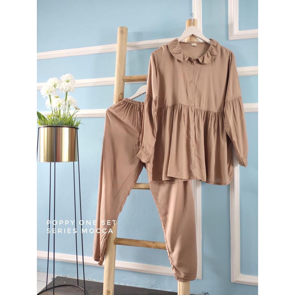 FELLO ONE SET / ONE SET RAYON / ONE SET PAJAMAS / STELAN WANITA-POPPY ONESET MOCA
