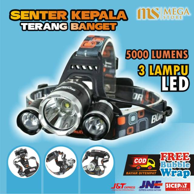 Senter Kepala Cas Headlamp LED Super Terang Jarak Jauh Awet Tahan air Waterproof Murah Meriah 1