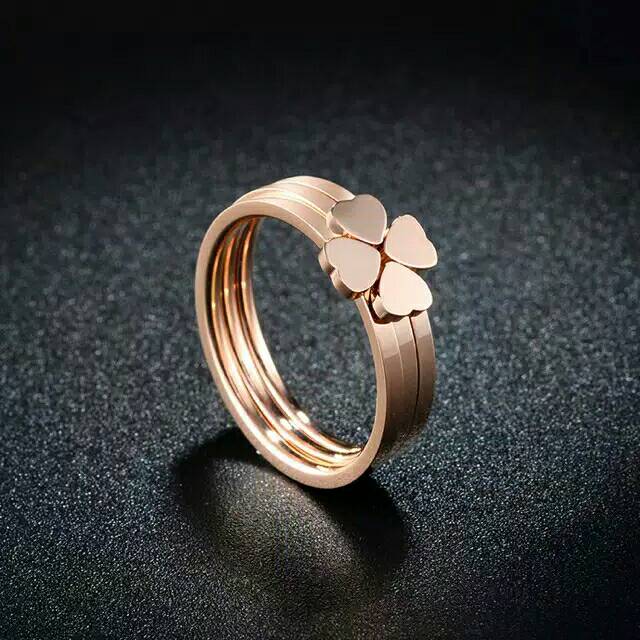 GG cincin Daun Semanggi 3 Rangkap Titanium#CC-113