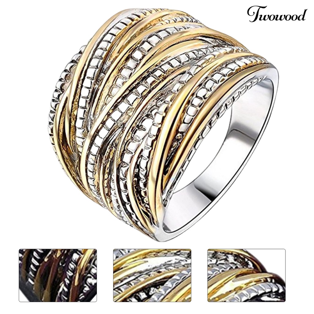 Cincin Multilayer Bentuk Bulat Warna Emas Untuk Wanita