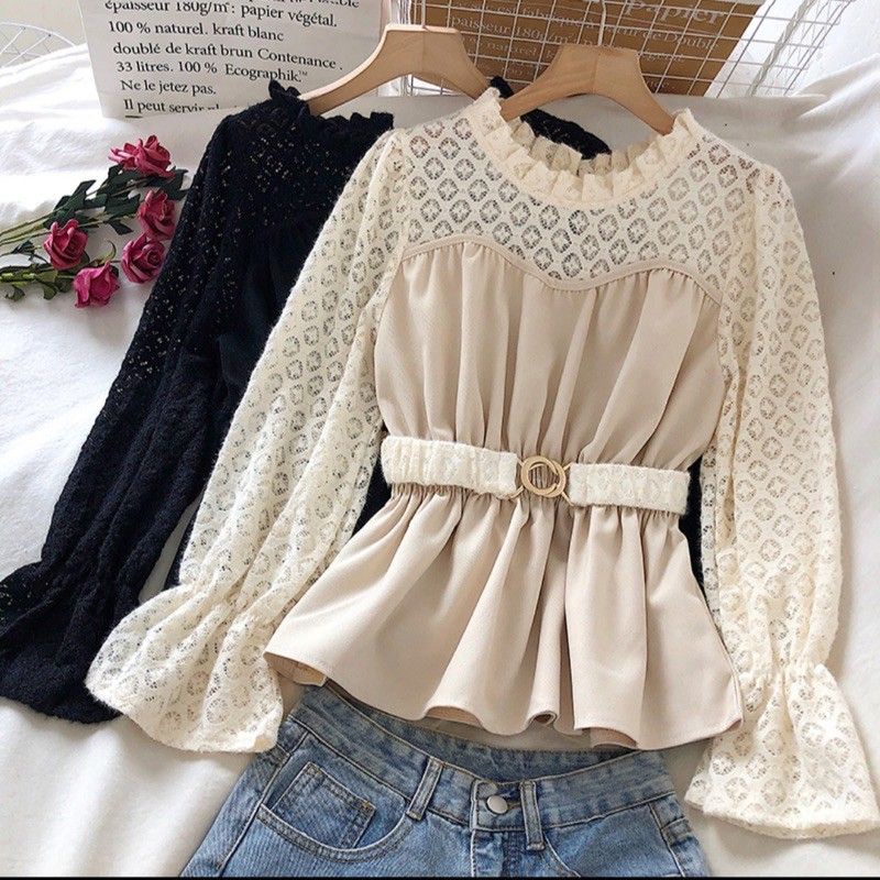 blouse import korean / atasan brokat renda free belt / atasan blouse korea bangkok vintage import