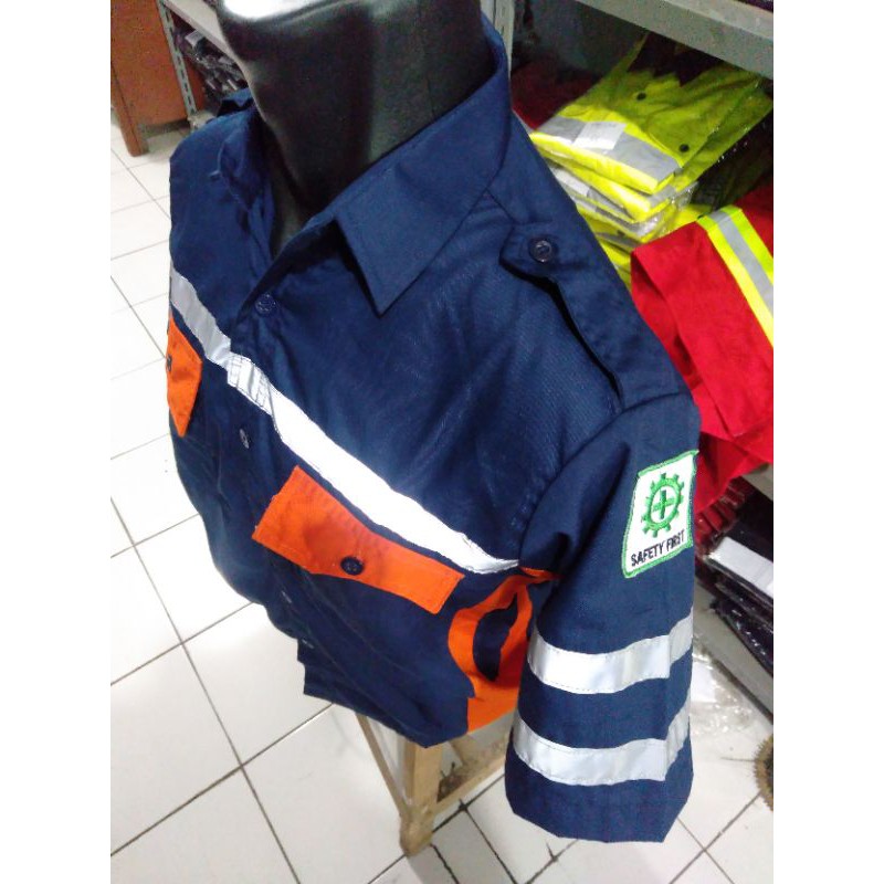 SERAGAM SAFETY LENGAN PENDEK FREE LOGO K3 BENDERA ORANYE DONGKER KANCING