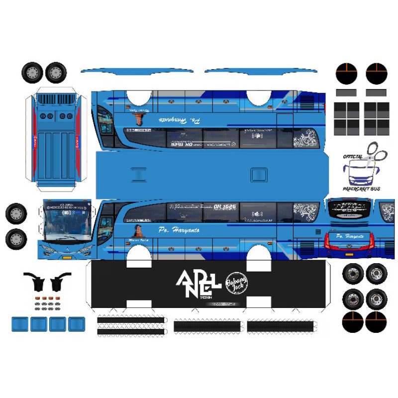 Lembaran Pola Papercraft Bus PO Haryanto 025 HD Skala 1:50