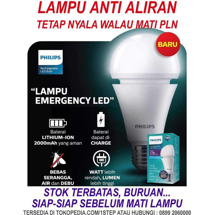 Lampu Bohlam Led Philips Emergency 7W Darurat Mati Lampu - Putih Termurah