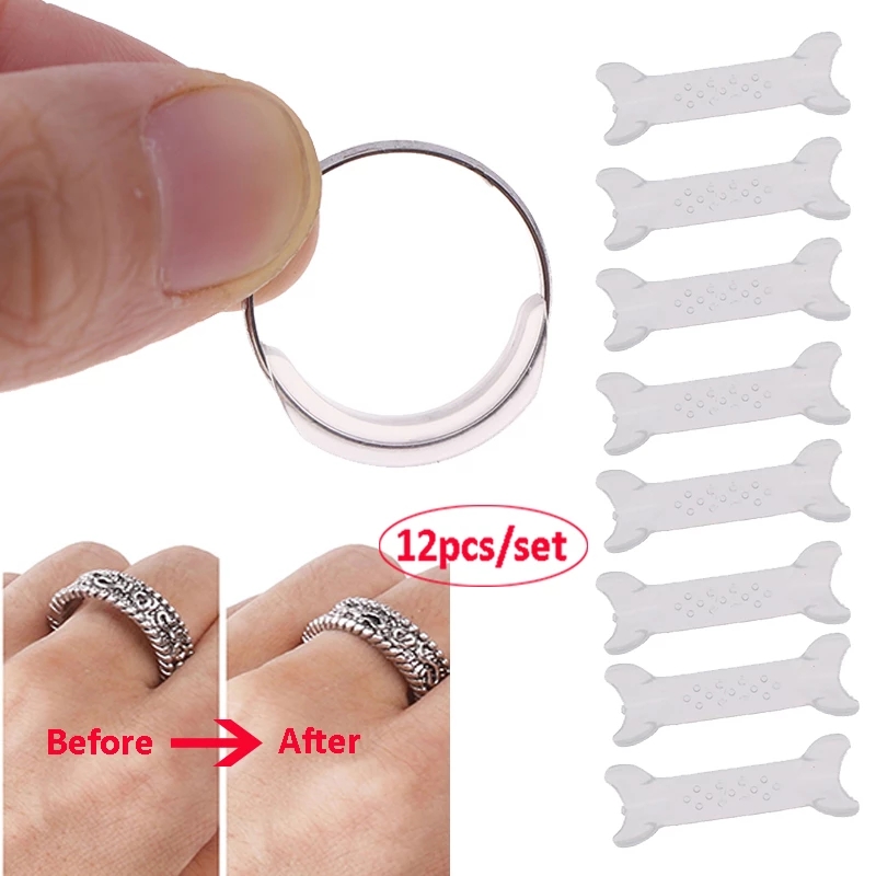 12pcs Invisible Ring Clear Adjuster Size Invisible Fit Any Loose Rings Fix Pad Transparent Regulator Reducer Ring Sizer