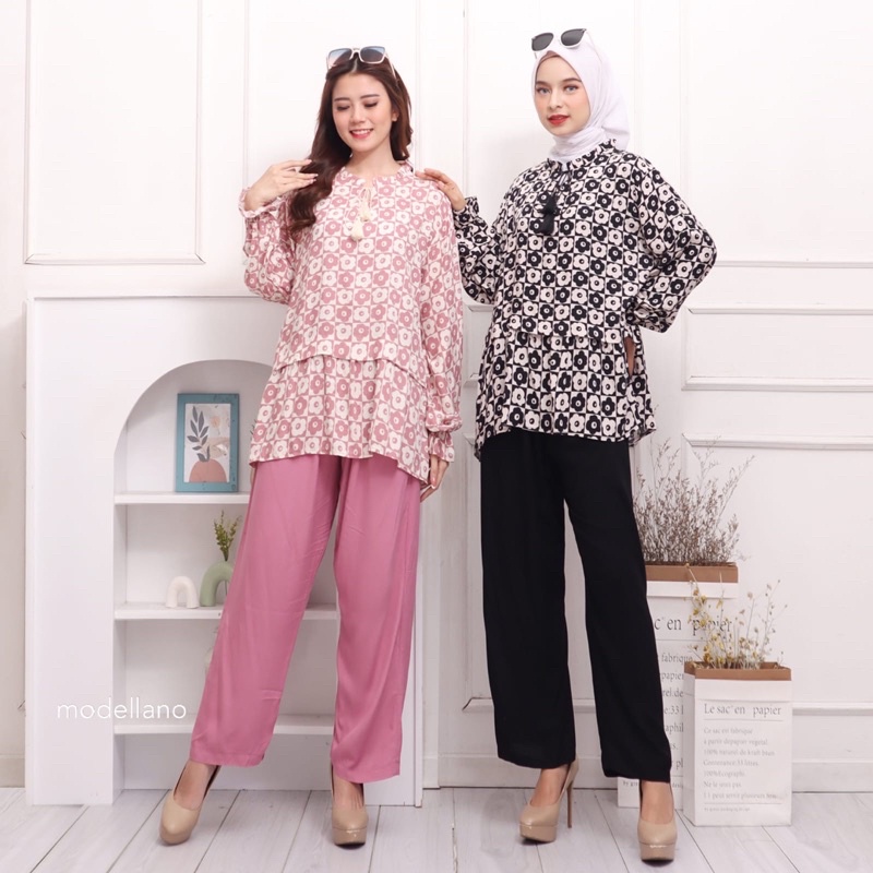 ONE SET RAYON SETCEL MIMO MOTIF STELAN JUMBO XXL BIGSIZE KANCING BUMIL RAYON DIAMOND ADEM HALUS