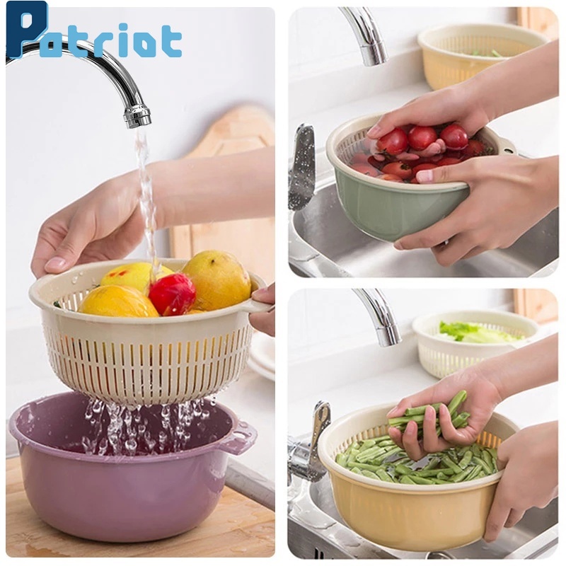 1PCS Household Detachable Round Double-layer Plastic Drain Basket For Washing Vegetables and Noodle Filter Kitchen Essentials