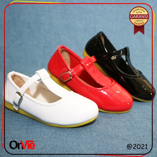 Sepatu Balet Anak Perempuan Hitam Putih Merah Glossy Formal | Flasshoes Onvie