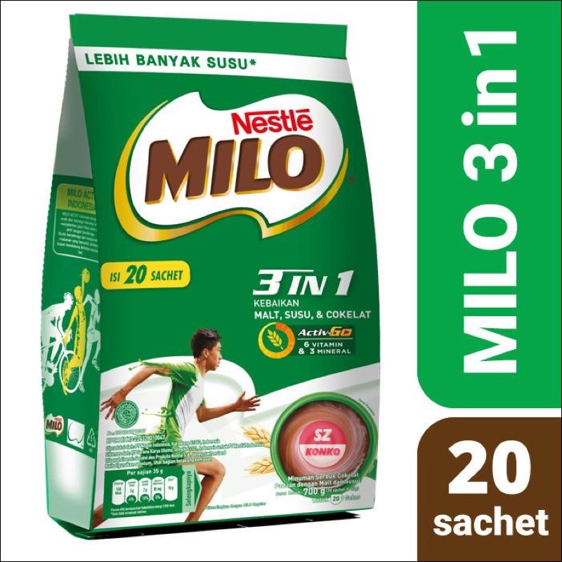 Milo 3 in 1 Activ-Go Polybag isi 20 sachet- Milo indonesia