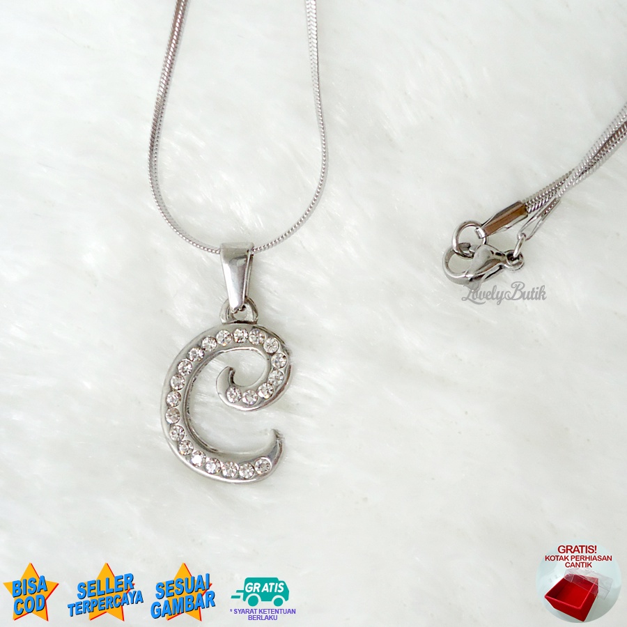 Lovelybutik - Kalung Inisial Huruf Titanium anti karat Kalung hurup Abjad Alphabet Ins C Klasik Bonus Kotak Perhiasan