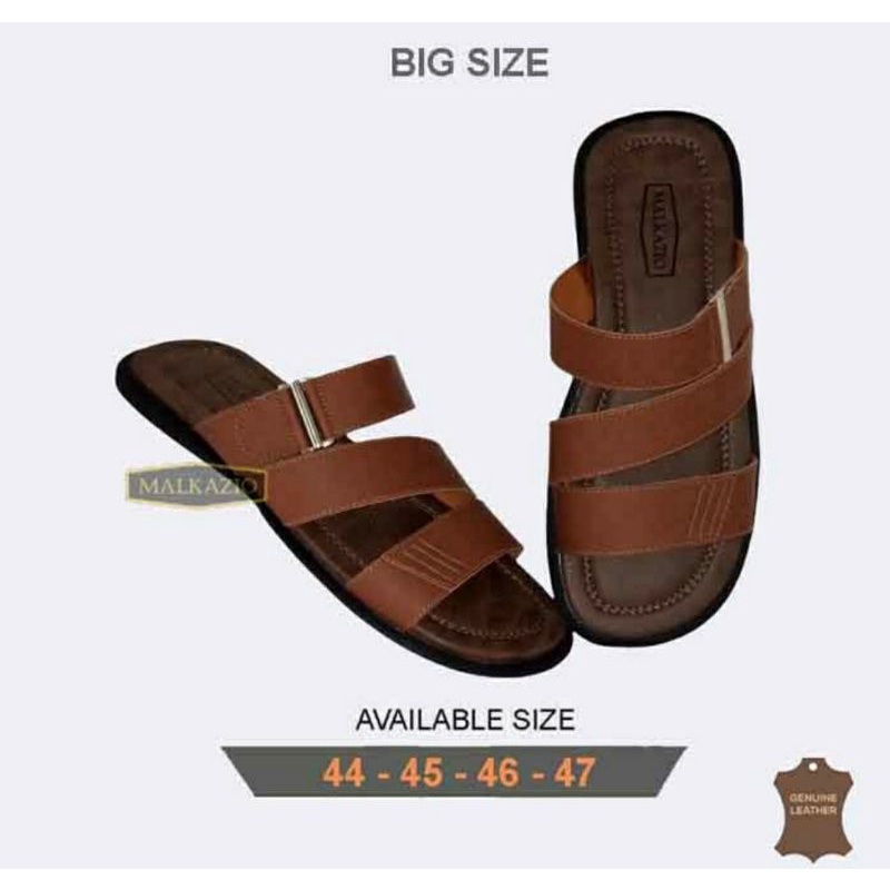 Bisa COD / Sendal Kokop Black Tan Big Size 44-47 Slop Kulit Cowok Kasual Klasik Ukuran Jumbo Langka, 47