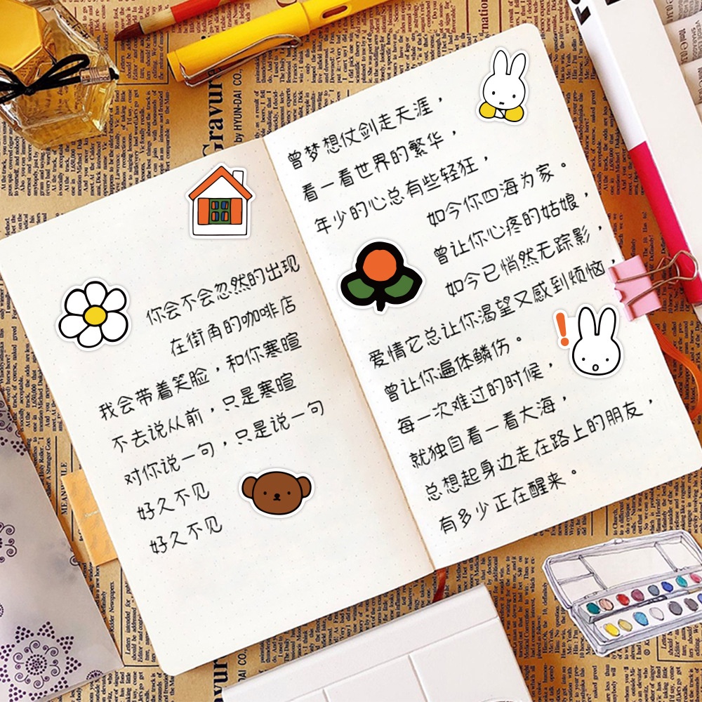 Miffy kelinci stiker lucu kartun kelinci stiker Jurnal bahan Cangkir air tas ponsel case tangan Buku