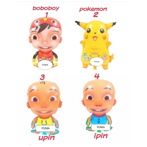 balon karakter boboboy, , upin-ipin, cocomelon, kodok