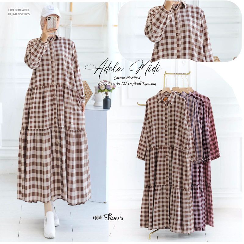 ADELA MIDI DRESS KATUN MOTIF KOTAK BY HIJAB SISTER