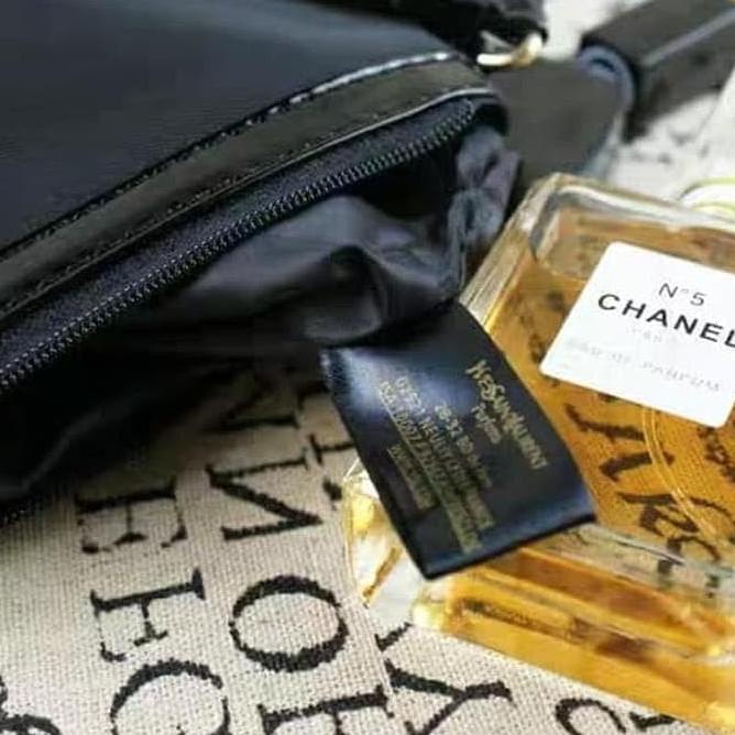 Tas Kosmetik Pouch Makeup Branded - Ysl Embroidery Black - Hitam