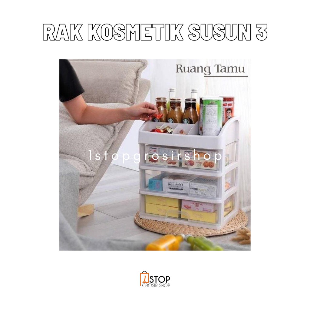 Rak Kosmetik Organizer Multifungsi Laci Susun Rak Make up Mini Storage Box