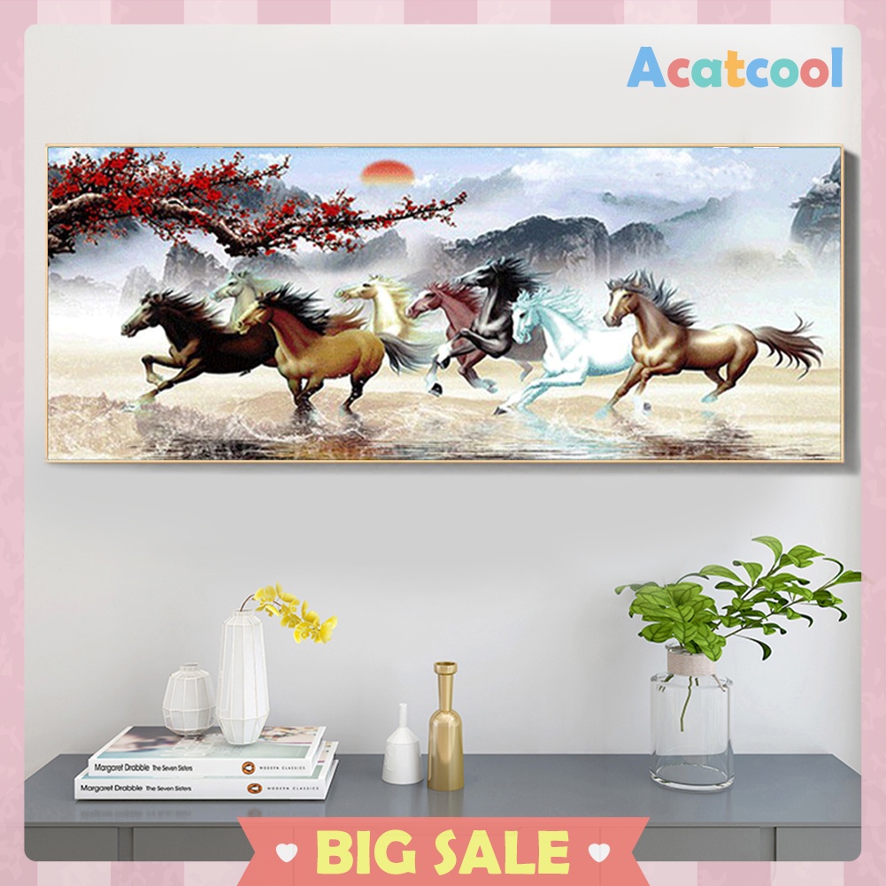 100x50cm Nine Running Horses Diamond Painting Full Round Drill Cross Stitch