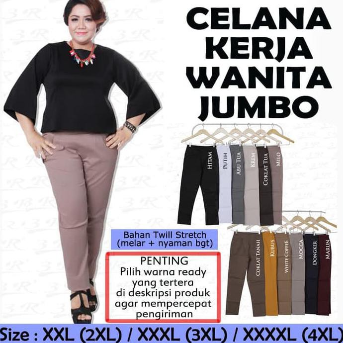 Celana Kerja Wanita Jumbo Celana Panjang Wanita Bigsize Celana Bahan - Coklat Tanah, 4XL "HARGA