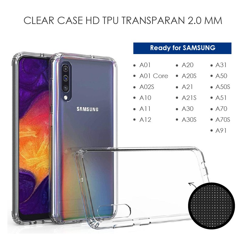 CLEAR CASE SAMSUNG A10 A10S A20 A20S A30 A30S A50 A50S A70 A70S LITE HD TPU JELLY TRANSPARAN 2.0 mm (by ga2)