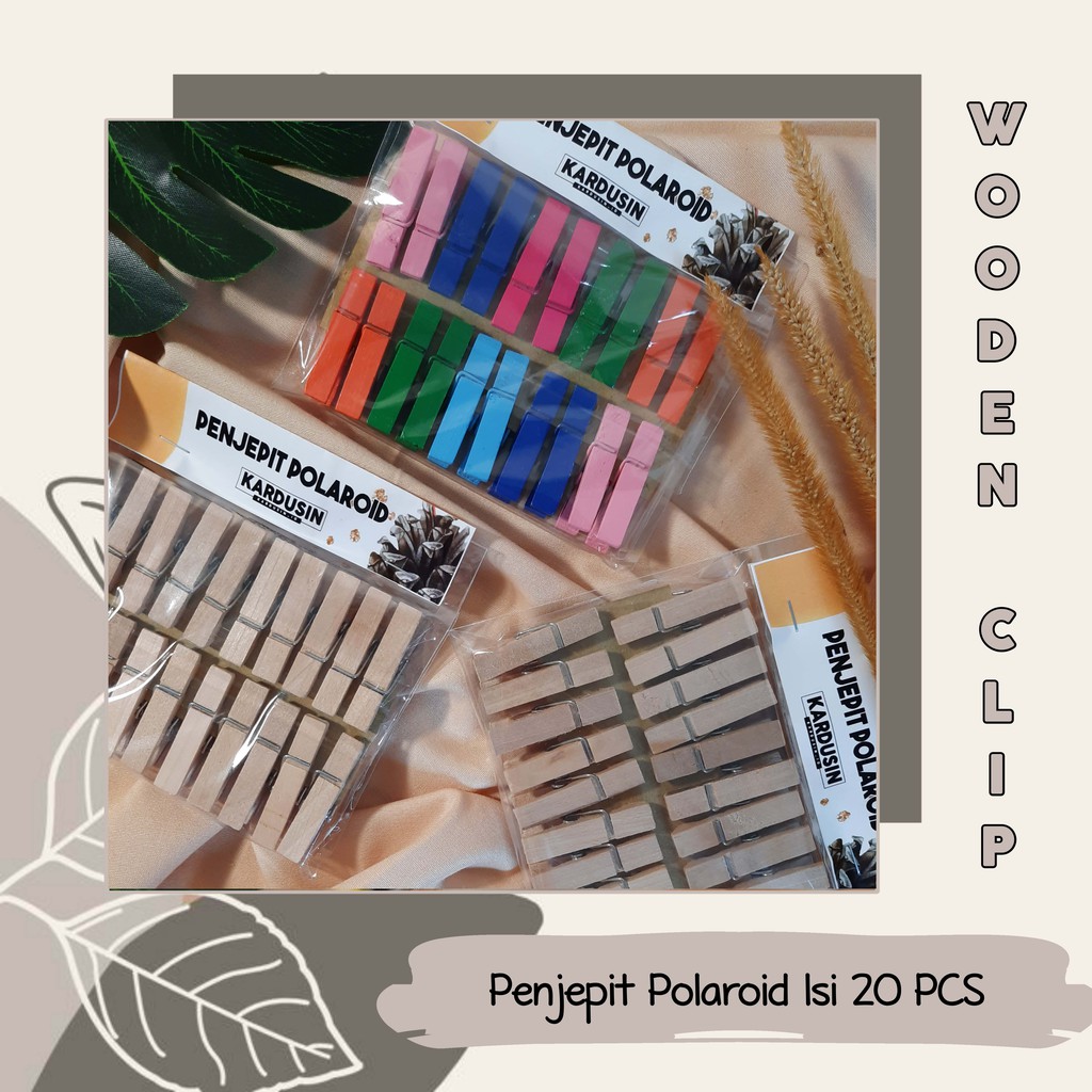 

Penjepit Polaroid / Wooden Clip Isi 20 Pcs + Tali Rami 1 Meter Warna Rainbow