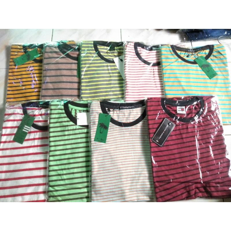 Kaos Stripe Salur Belang Garis Pria Wanita Premium Katun Harga MURAH