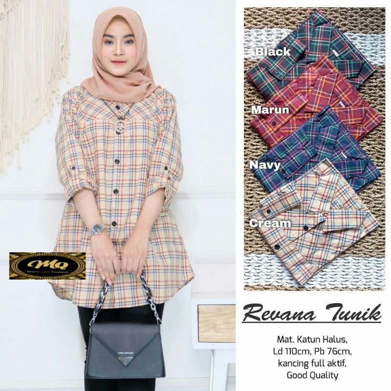 revana revana 3 tunik katun halus kancing full aktif