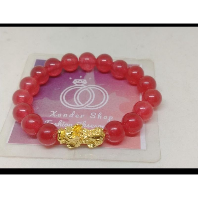 GELANG GIOK RED  JADE COMBI PIXIU HOKI.