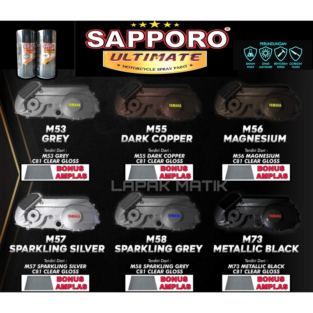 Paket Pilok Sapporo GREY COOPER MAGNESIUM SILVER HITAM METALIK M53 M55 M56 M57 M58 M73 400ML