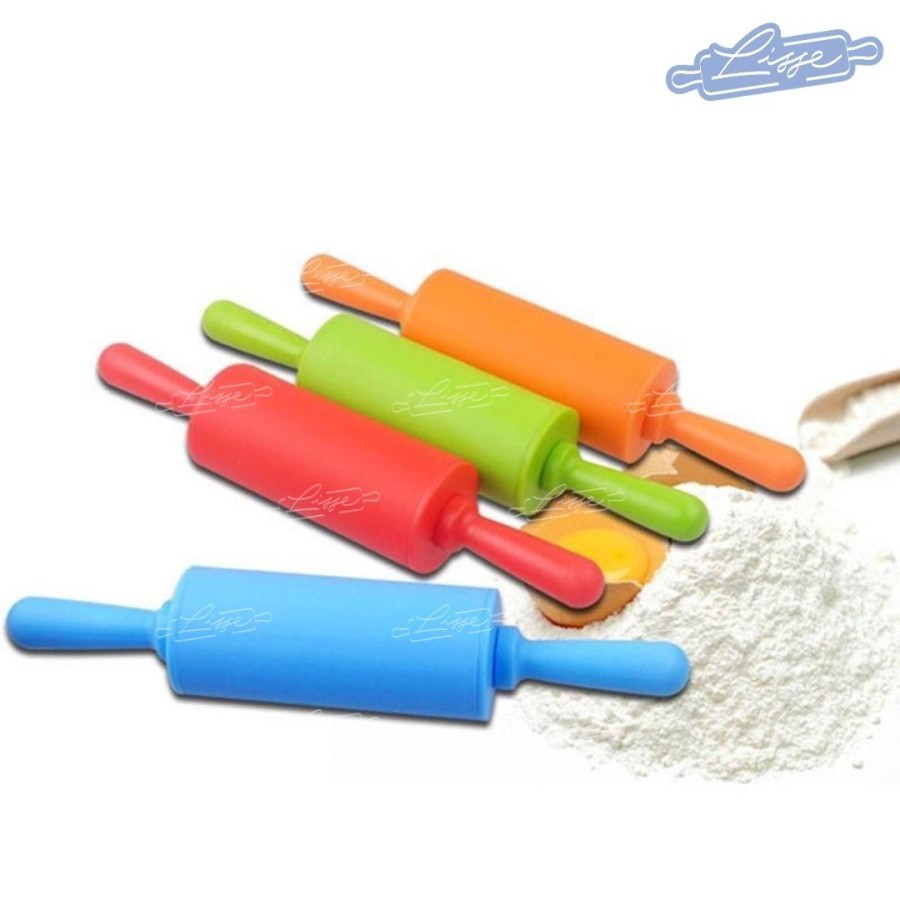 Silicone Rolling Pin Non Stick / Penggilas Adonan Silikon Handle Kayu