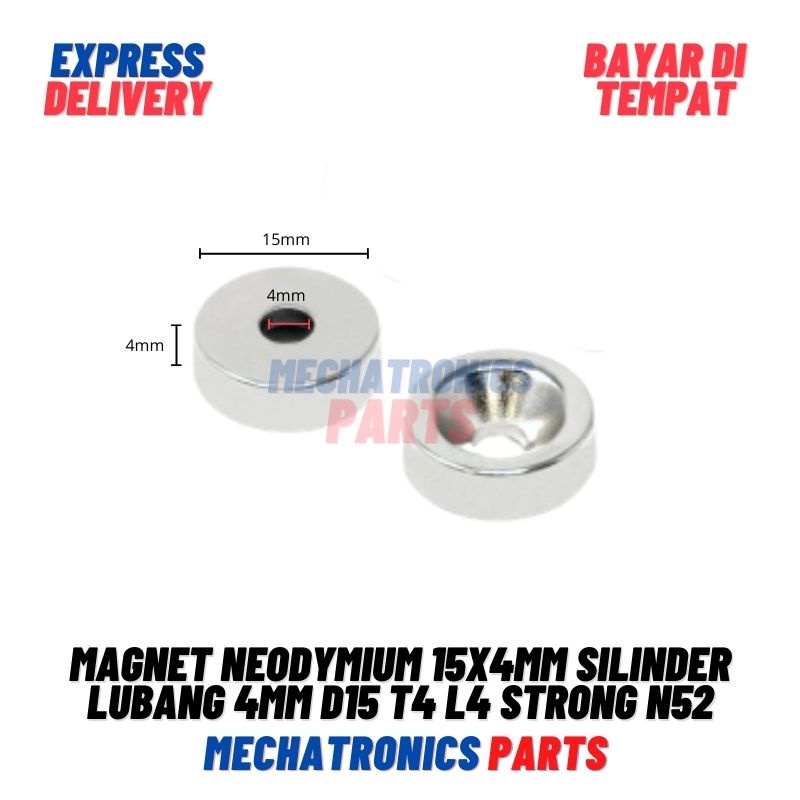 Magnet Neodymium 15x4mm Silinder Lubang 4mm D15 T4 L4 Strong N52