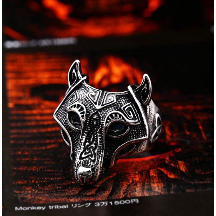 SEUSUK  Viking Nordic Wolf Animal Thor's Hammer Men's Ring Fashion Hot Jewelry