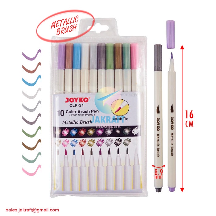 

(BISA COD) Metallic Color Brush Pen JOYKO 10 Warna CLP-21 Spidol Kuas Metalik
