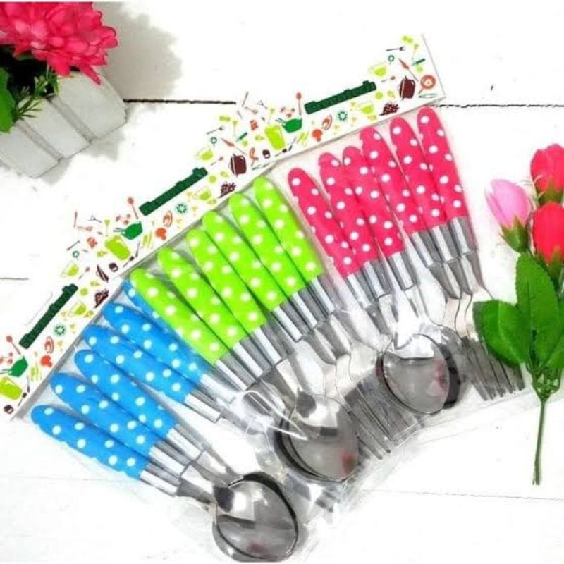 SENDOK POLKADOT ISI 6PC / sendok makan murah stainless