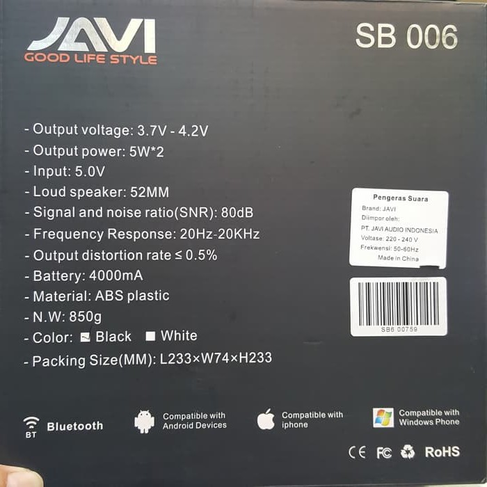 Speaker Bluetooth Javi SB-006