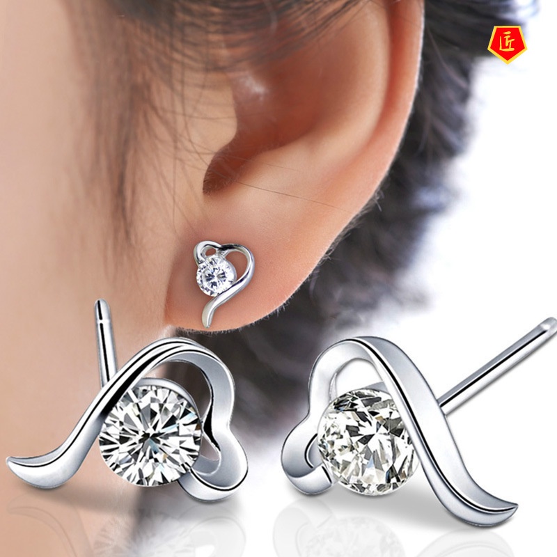 [Ready Stock]Classic Retro Fashion Silver Diamond Stud Earrings